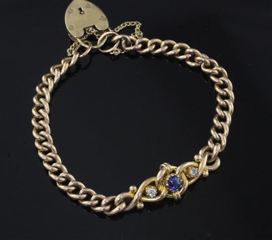 An early 20th century gold, sapphire and diamond set curb link bracelet,